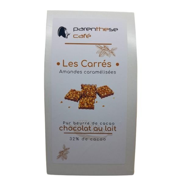 Les carrés de chocolat au Lait & Amandes caramélisées 1 Carrés de chocolat au lait & Amandes caramélisées - Parenthese Café
