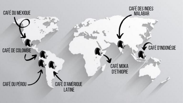 Carte des cafés - Carte du monde des cafés Parenthese Café