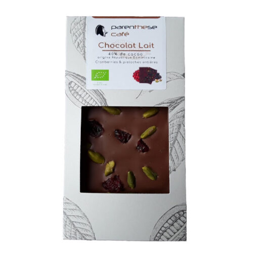 Etui de chocolat lait Bio cranberries & pistaches