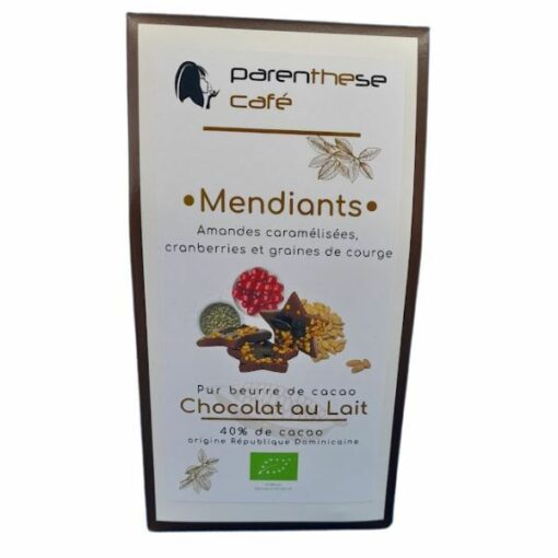 Mendiants chocolat au lait, amandes, cranberries, graines de courge Bio - Parenthese Café