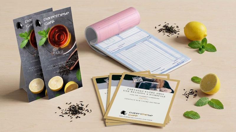 Lot de 25 tarifs clients 6 Support publicitaires Parenthese Cafe envoi postal de documents commerciaux VDI